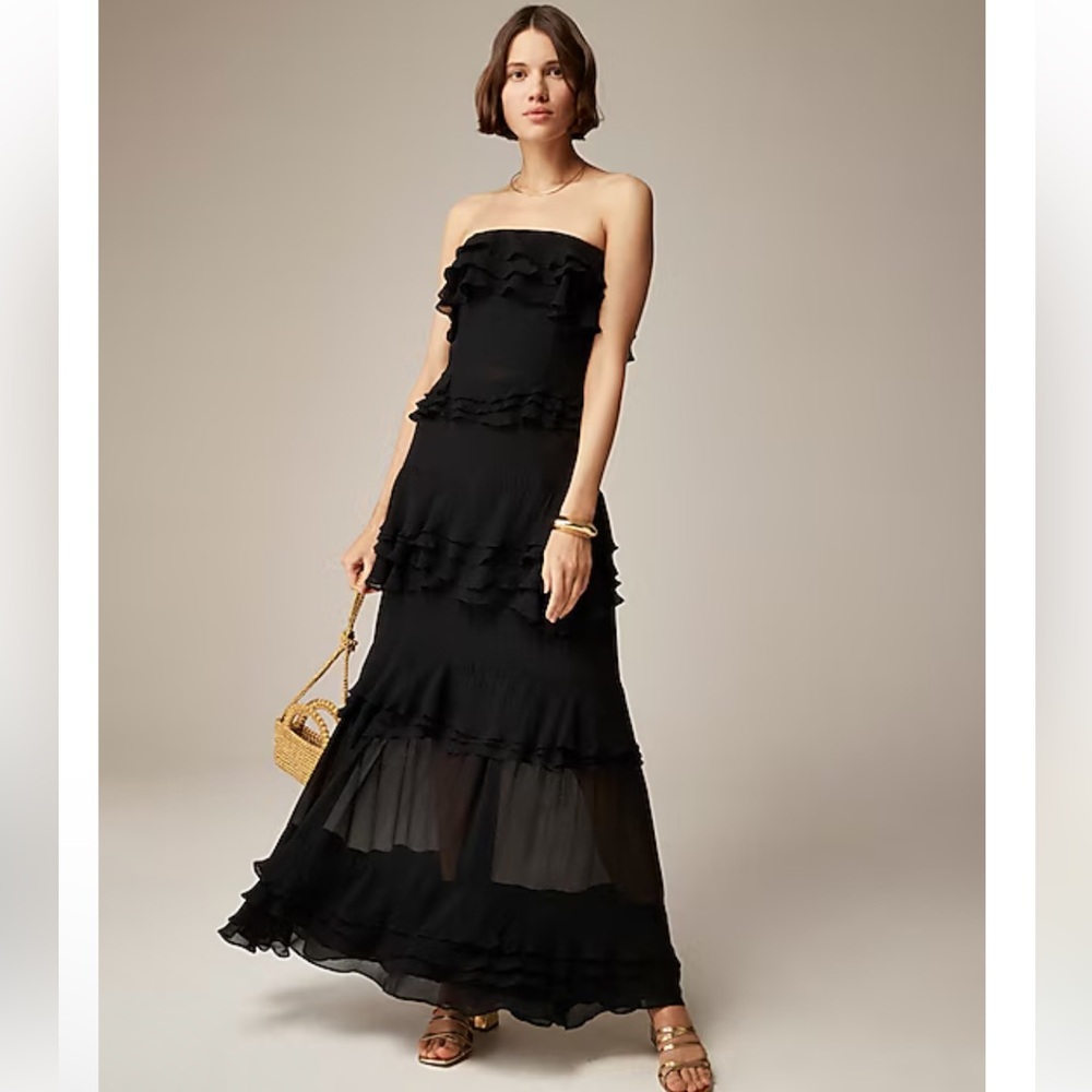 nwt J.Crew collection tiered ruffle dress chiffon black tie event wedding